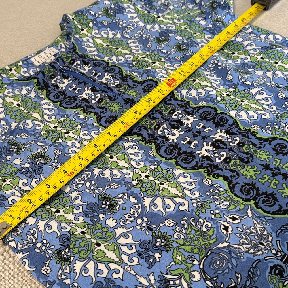 Joan Rivers Vintage Scroll Jersey Knit Blue and Green Floral Jacket SZM. - Picture 7 of 14